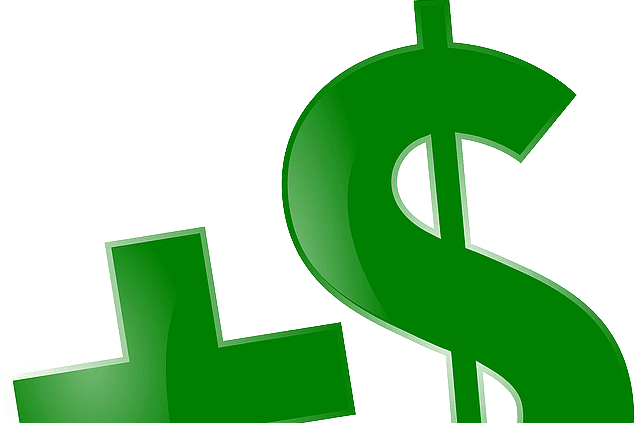 $+ dollar sign and plus symbol with a cross, representing financial services.